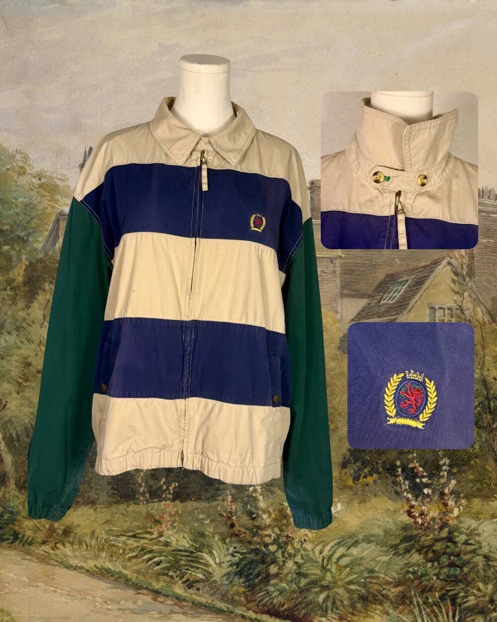 Vintage 95 to 97 Tommy Hilfiger Colorblock Striped Harrington Jacket  XL